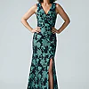 Floral Jacquard Shawl Collar Gown In Navy Multi by Adrianna Papell