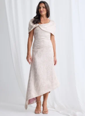 Arita Blush Dress Metallic Draping with Elegant Structure by Trellis Lane