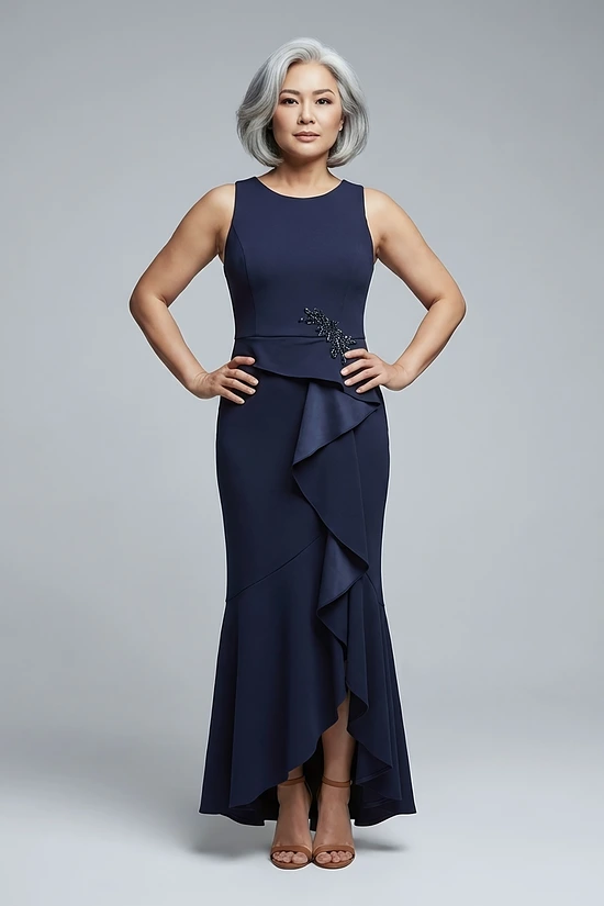 Bead Accent Crepe Halter Gown in Midnight by Adrianna Papell