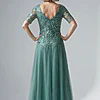 Beaded Mesh Long Dress in Green Slate by Adrianna Papell
