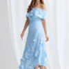 Benni Off Shoulder Dress Sculpted Florals in Pale Blue Mother of the Groom Dress