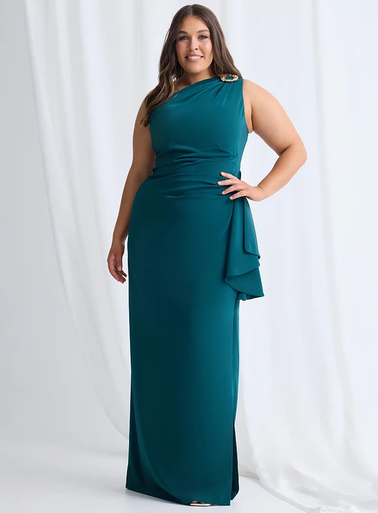 Brionie One Shoulder Elegant Dress in Teal Mother of the Bride Dress