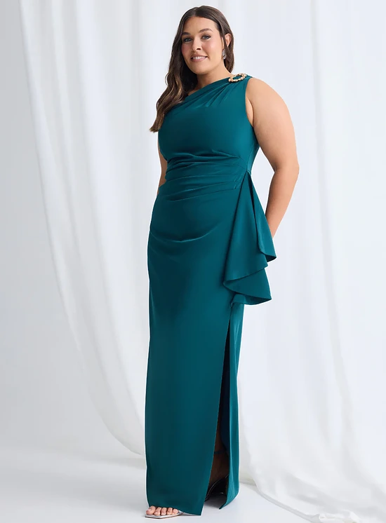 Brionie One Shoulder Elegant Dress in Teal Mother of the Bride Dress