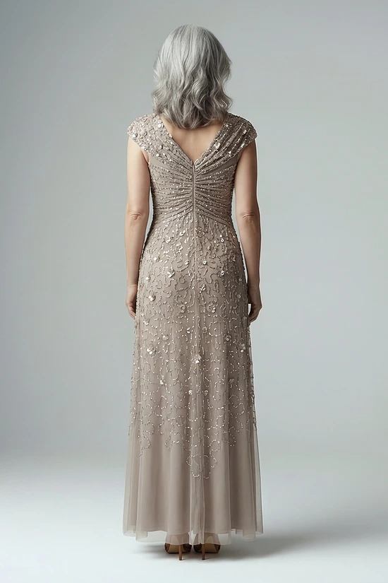 Cap Sleeve Beaded Sequin Marble Floral Gown by Adrianna Papell