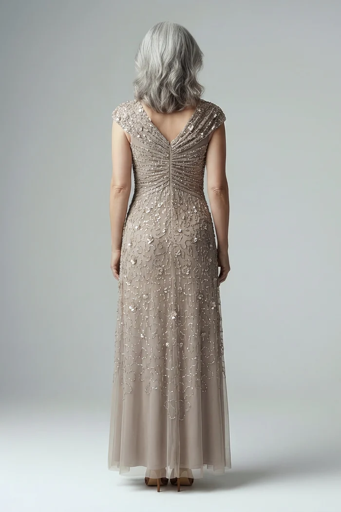 Cap Sleeve Beaded Sequin Marble Floral Gown by Adrianna Papell