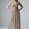 Cap Sleeve Beaded Sequin Marble Floral Gown by Adrianna Papell