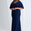 Catherine Flutter Sleeve Gown in Navy Mother of the Bride Dress