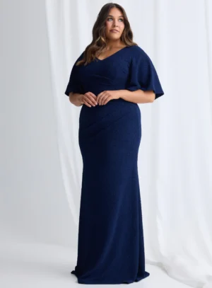 Catherine Flutter Sleeve Teal Gown by Trellis Lane