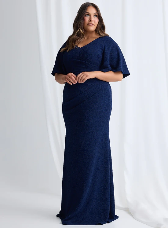 Catherine Flutter Sleeve Gown in Navy Mother of the Bride Dress