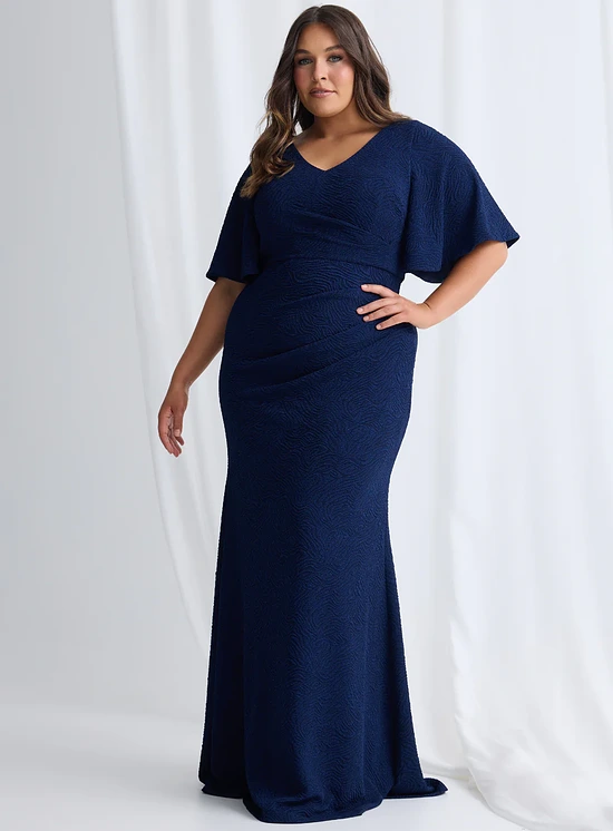 Catherine Flutter Sleeve Gown in Navy Mother of the Bride Dress