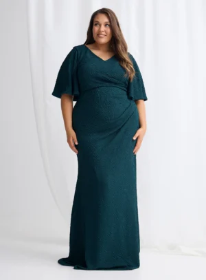Catherine Flutter Sleeve Teal Gown by Trellis Lane