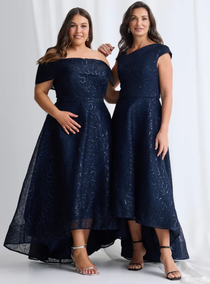 Cora Asymmetric Dress Subtle Sparkle in Navy Mother of the Bride Dress