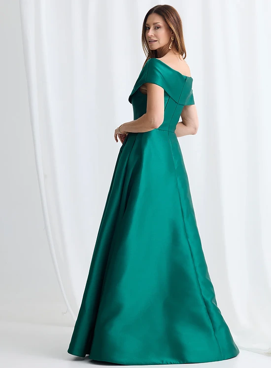 Eloisa Effortless Off Shoulder Emerald Gown Draping by Trellis Lane