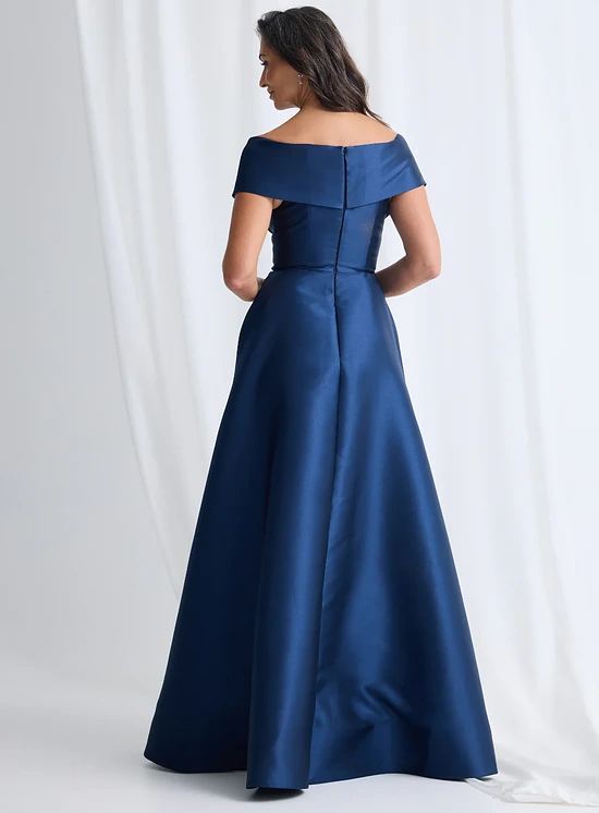 Eloisa Effortless Off Shoulder Navy Gown Draping by Trellis Lane
