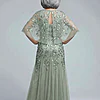 Floral Beaded Godet Cape Gown in Aqua Dust by Adrianna Papell