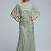 Floral Beaded Godet Cape Gown in Aqua Dust by Adrianna Papell