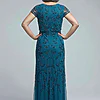 Jasmine Beaded Blouson Teal Gown With Sheer Short Sleeves by Adrianna Papell