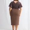 Joyce Beaded Mid Length Chocolate Dress Soft Refined Silhouette in Chocolate Mother of the Groom Dress