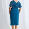 Joyce Beaded Mid Length Chocolate Dress Soft Refined Silhouette in Teal Mother of the Groom Dress