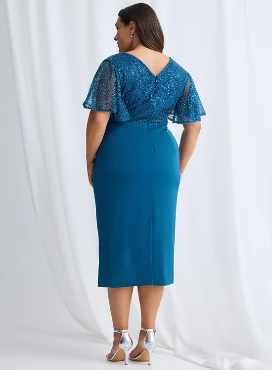 Joyce Beaded Mid Length Chocolate Dress Soft Refined Silhouette in Teal Mother of the Groom Dress