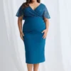 Joyce Beaded MJoyce Beaded Mid Length Chocolate Dress Soft Refined Silhouette in Teal Mother of the Groom Dressidi Teal front view