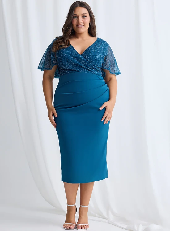 Joyce Beaded MJoyce Beaded Mid Length Chocolate Dress Soft Refined Silhouette in Teal Mother of the Groom Dressidi Teal front view