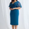 Joyce Beaded Mid Length Chocolate Dress Soft Refined Silhouette in Teal Mother of the Groom Dress