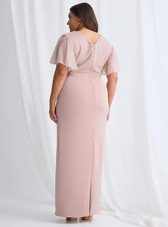 Joyce Beaded Pencil Dress with a Sculpted Silhouette in Blush Mother of the Bride Dress
