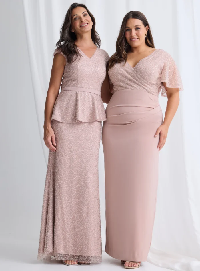 Joyce Beaded Pencil Dress with a Sculpted Silhouette in Blush Mother of the Bride Dress