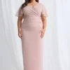 Joyce Beaded Pencil Dress with a Sculpted Silhouette in Blush Mother of the Bride Dress