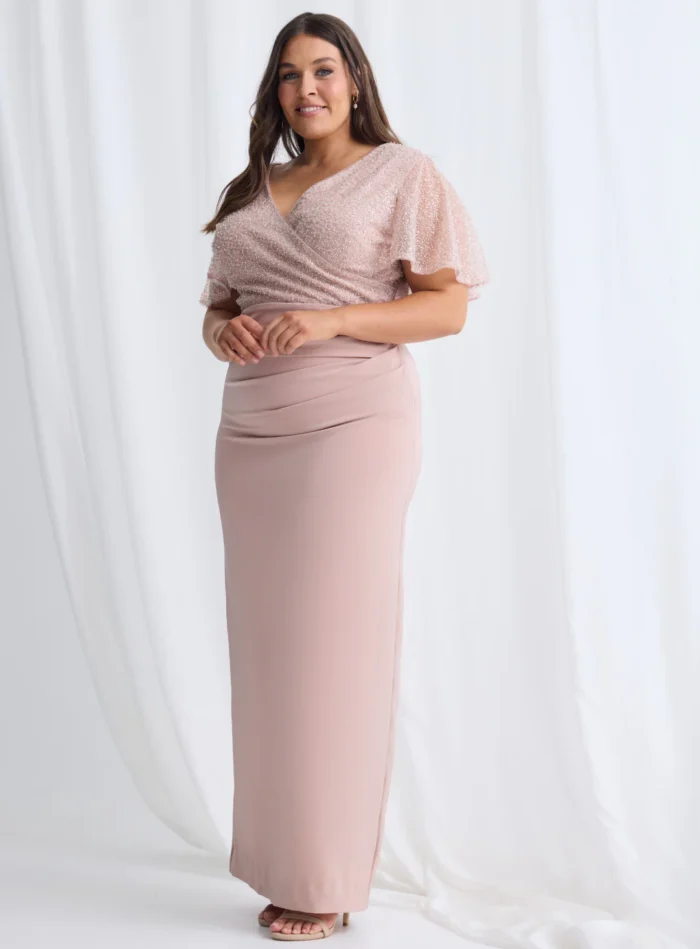 Joyce Beaded Pencil Dress with a Sculpted Silhouette in Blush Mother of the Bride Dress