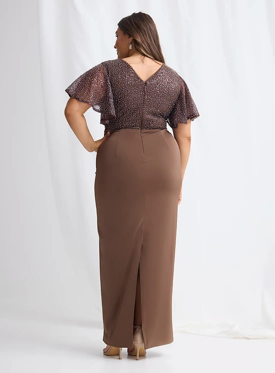 Joyce Beaded Pencil Dress with a Sculpted Silhouette in Chocolate Mother of the Bride Dress
