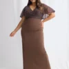 Joyce Beaded Pencil Dress with a Sculpted Silhouette in Chocolate Mother of the Bride Dress