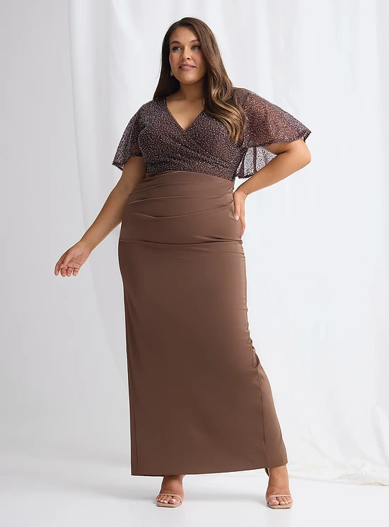 Joyce Beaded Pencil Dress with a Sculpted Silhouette in Chocolate Mother of the Bride Dress