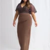 Joyce Beaded Pencil Dress with a Sculpted Silhouette in Chocolate Mother of the Bride Dress