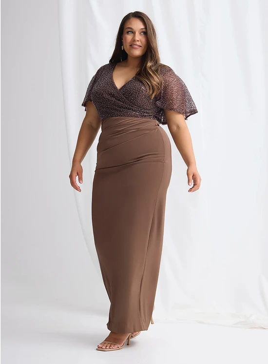 Joyce Beaded Pencil Dress with a Sculpted Silhouette in Chocolate Mother of the Bride Dress