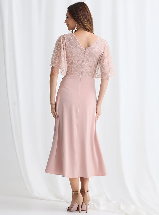 Joyce Flared Midi Refined Glamour in a Flattering Silhouette in Blush Mother of the Bride Dress