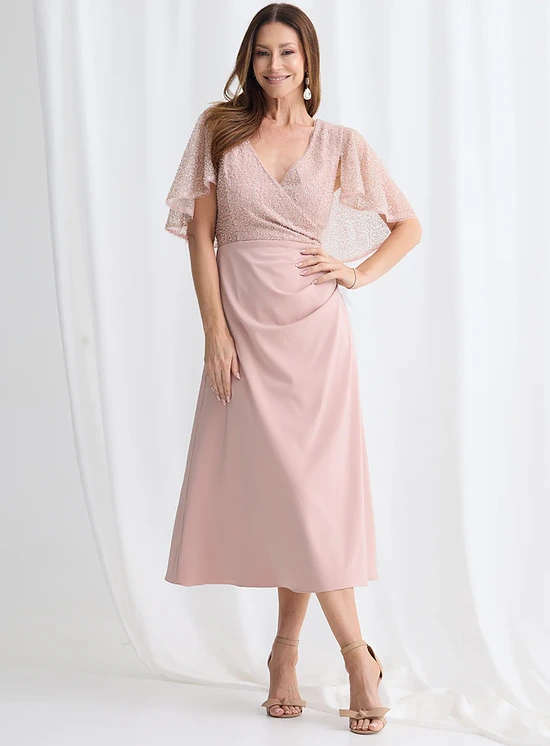 Joyce Flared Midi Refined Glamour in a Flattering Silhouette in Blush Mother of the Bride Dress