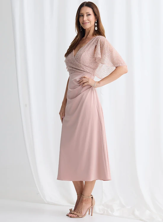 Joyce Flared Midi Refined Glamour in a Flattering Silhouette in Blush Mother of the Bride Dress