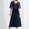 Joyce Flared Midi Refined Glamour in a Flattering Silhouette in Navy Mother of the Bride Dress