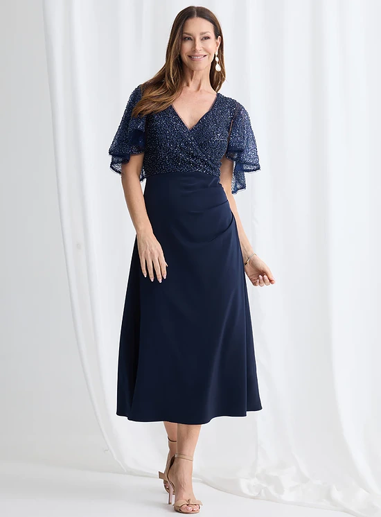Joyce Flared Midi Refined Glamour in a Flattering Silhouette in Navy Mother of the Bride Dress