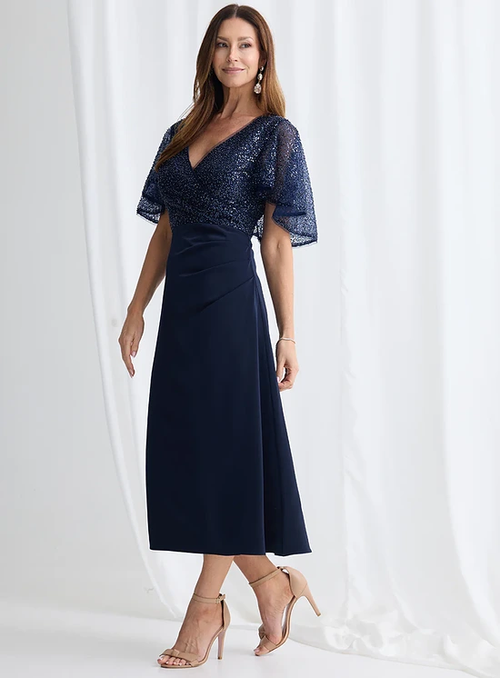 Joyce Flared Midi Refined Glamour in a Flattering Silhouette in Navy Mother of the Bride Dress