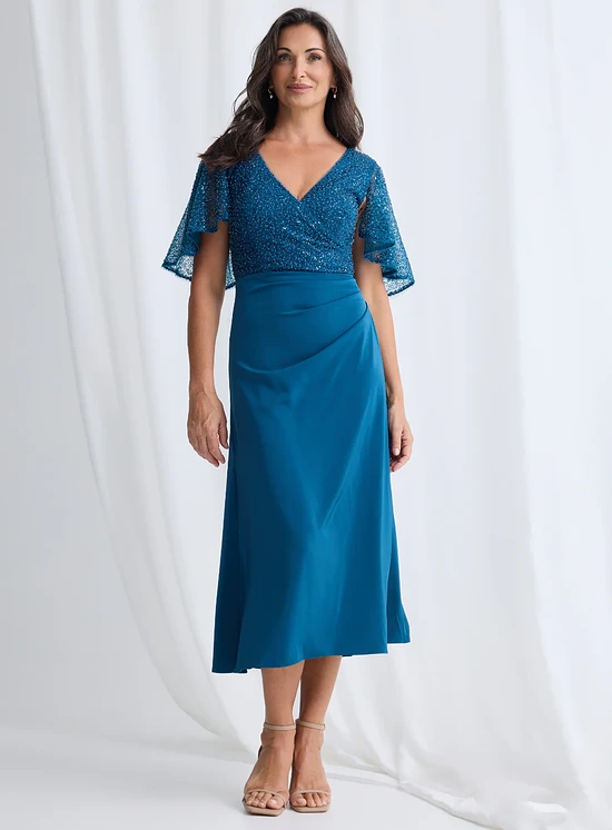 Joyce Flared Midi Refined Glamour in a Flattering Silhouette in Teal Mother of the Bride Dress