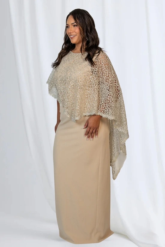 June Dress Soft Sparkle in a Fluid Silhouette in Champagne Mother of the Groom Dress