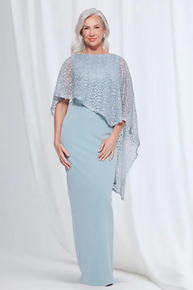 June Dress Soft Sparkle in a Fluid Silhouette in Light Blue Mother of the Groom Dress