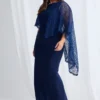 June Dress Soft Sparkle in a Fluid Silhouette in Navy Mother of the Groom Dress