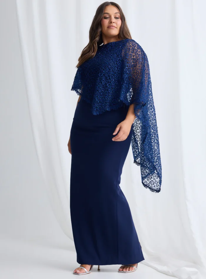 June Dress Soft Sparkle in a Fluid Silhouette in Navy Mother of the Groom Dress