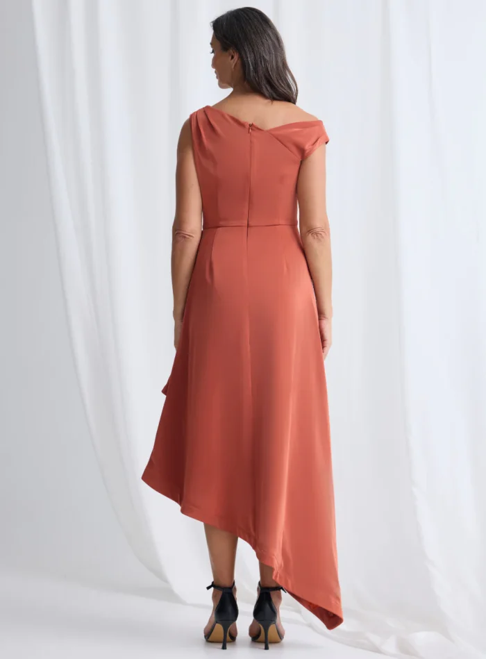 Justina Dress Refined Drama in a Flowing Silhouette in Burnt Orange Mother of the Groom Dress