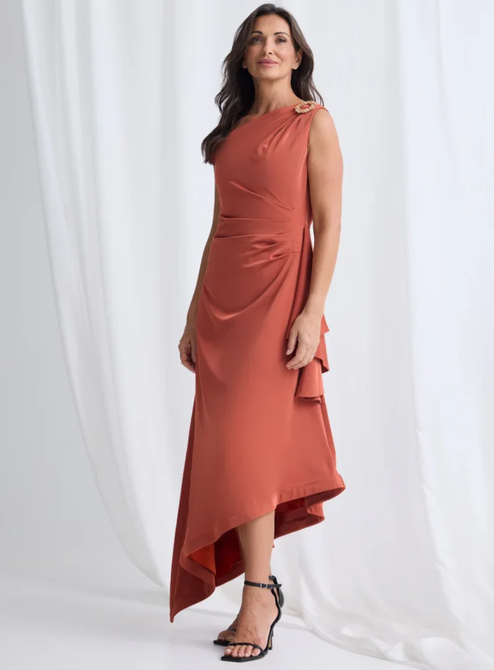 Justina Dress Refined Drama in a Flowing Silhouette in Burnt Orange Mother of the Groom Dress