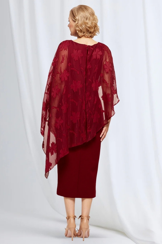 Lorelei Midi Layered Texture with Metallic Detail in Wine Mother of the Bride Dress